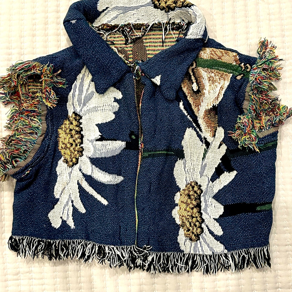Vintage handmade tapestry floral and bird bolero jacket